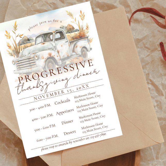 Invitación Rustic Fall Truck Progressive Thanksgiving Dinner (Subido por el creador)