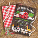 Invitación Rustic Farm Animals Birthday Party Invitation<br><div class="desc">Adorable Farm Animals Birthday Party invitations. Features a Barn,  pig,  cows,  pig,  sheep,  rooster,  goat and baby chicks on a dark barn wood background. Great for a 2nd birthday,  but any age will work.
Great for a boy or girl. Perfect for a Petting Zoo party.</div>