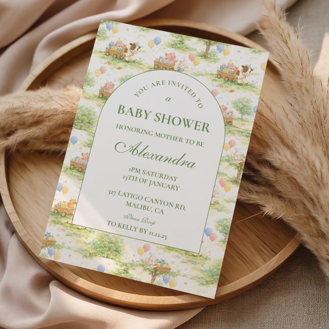 Invitación Rustic Farm Animals Pastel Baby Shower (Subido por el creador)