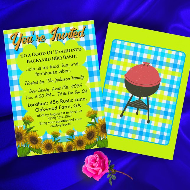Invitación Rustic Farmhouse BBQ Card – Sunflower Cookout (Subido por el creador)