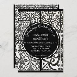 Invitación Rustic Farmhouse Boda blanco negro de mosaico mode