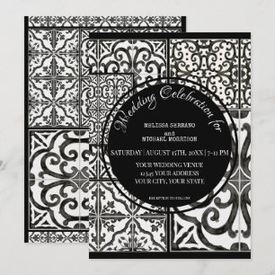 Invitación Rustic Farmhouse Boda blanco negro de mosaico mode