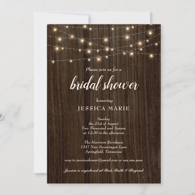 Invitación Rustic Farmhouse Twinkling Lights Show (Anverso)