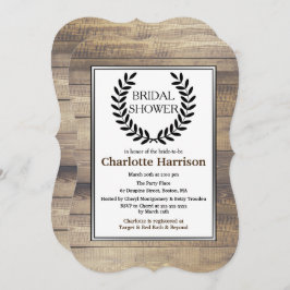 Invitación Rustic Farmhouse Wood Black Laurels Bridal Shower