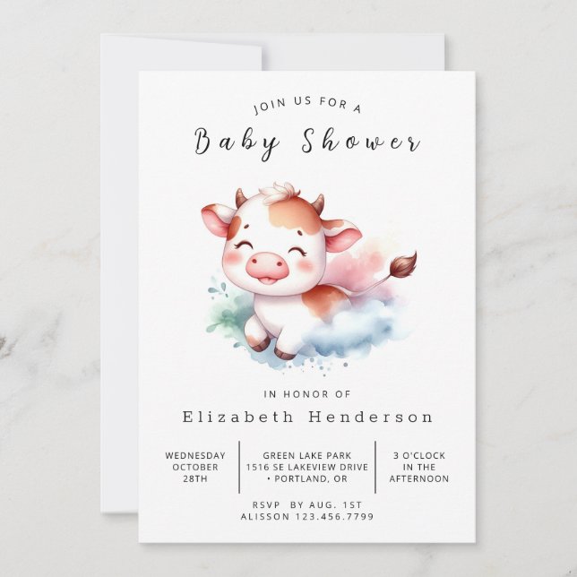 Invitación Rustic Farmyard Cow Baby Shower (Anverso)