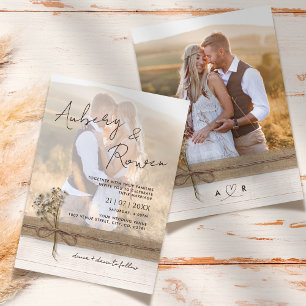 Invitación Rustic Faux Burlap Flower Boho Boda de fotografía