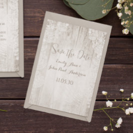 Invitación Rustic Faux Lace Barn Wood Wedding Save the Date