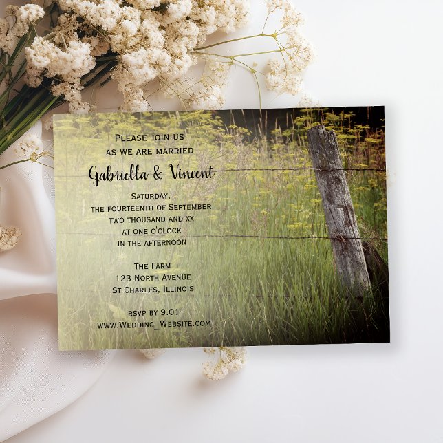 Invitación Rustic Fence Post y la boda campestre con flores s (Subido por el creador)