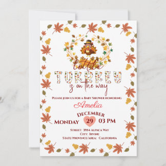 Invitación Rustic Floral A Little Turkey  Baby Shower 