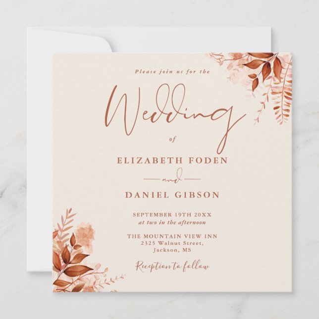 Invitación Rustic Floral Autumn Fall Wedding (Anverso)