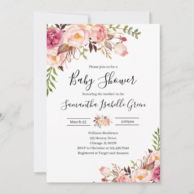 Invitación Rustic Floral Baby Shower (Anverso)