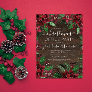 Invitación Rustic Floral Holly Ivy Wood Corporate Navidades