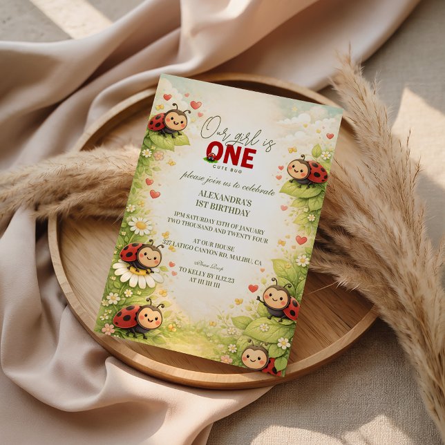 Invitación Rustic Floral Lady Bug 1st Birthday (Subido por el creador)