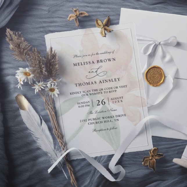 Invitación Rustic Floral Neutral Budget QR Code Wedding (Subido por el creador)