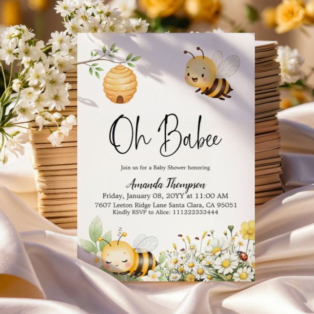 Invitación Rustic Floral Oh Babee Honey Bee Baby Shower (Subido por el creador)