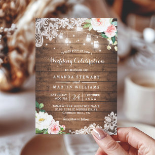 Invitación Rustic Floral String ilumina la celebración del Bo