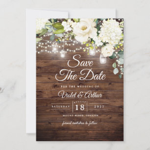 Invitación Rustic Floral String Lights Wedding Save The Date