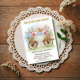 Invitación Rustic Floral Wagon Baby Shower Invitation