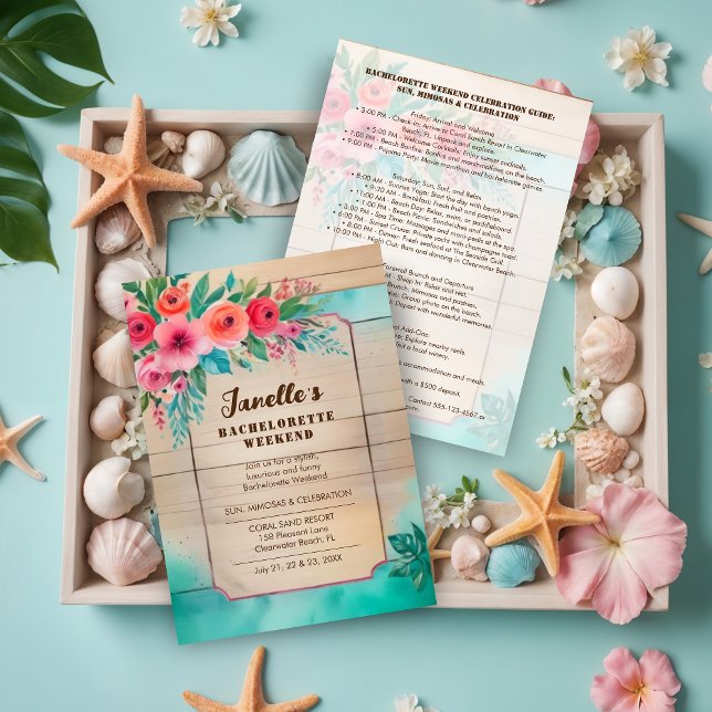 Invitación Rustic Floral & Wood Elegant Bachelorette Weekend  (Rustic Floral & Wood Elegant Bachelorette Weekend Invitations Cards. )