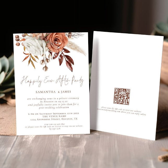 Invitación Rustic Florals Feliz Boda Fiesta (Front and back view)