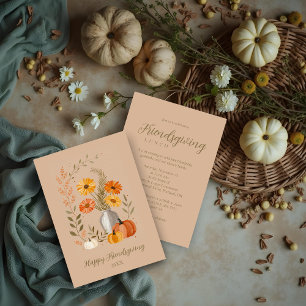Invitación Rustic Folk Art Vase Flowers Pumpkin Friendsgiving