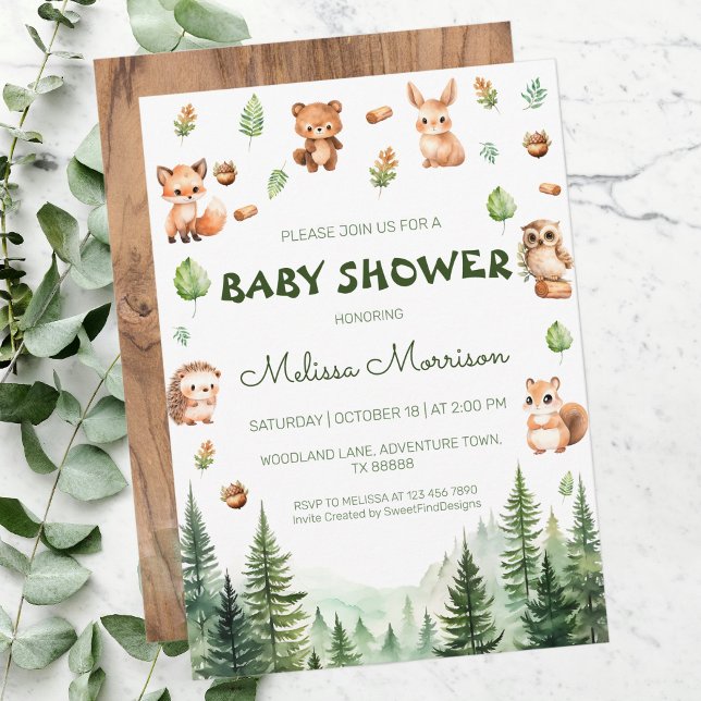 Invitación Rustic Forest Animals Woodland Baby Shower (Rustic Forest Animals Woodland Baby Boy Shower Invitation)