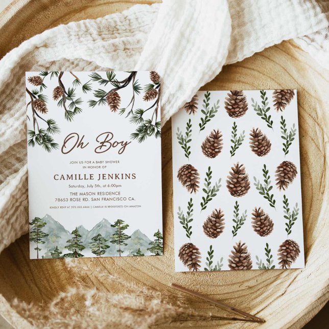 Invitación Rustic Forest Boy Baby Shower (Oh Baby Rustic Mountain Baby Shower Invitation)