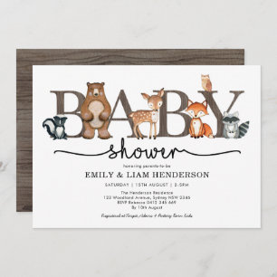Invitación Rustic Forest Woodland Animals Baby Shower