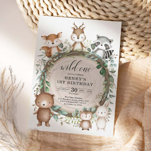 Invitación Rustic Forest Woodland Animals Wild One Birthday