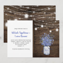 Invitación Rustic Forget Me Nots Mason Jar String Luces