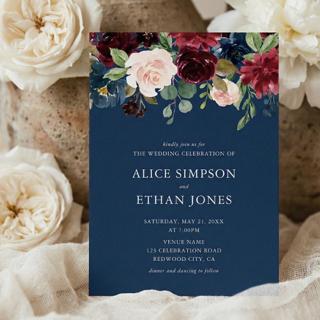Invitación Rustic Garden Burgundy Blue Fall Wedding (Subido por el creador)