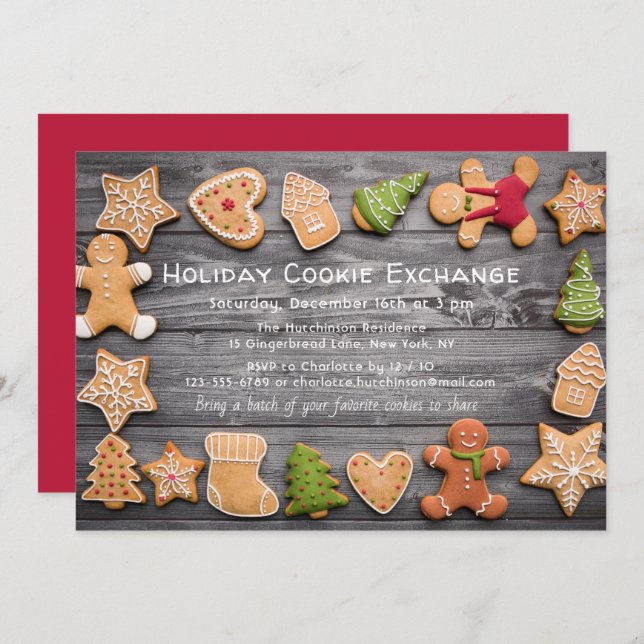 Invitación Rustic Gingerbread Holiday Cookie Exchange (Anverso / Reverso)
