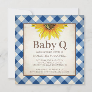 Invitación Rustic Gingham Checker Baby Shower