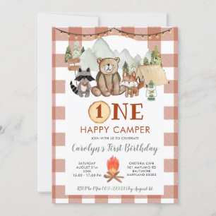 Invitación Rustic Gingham One Happy Camper First Birday