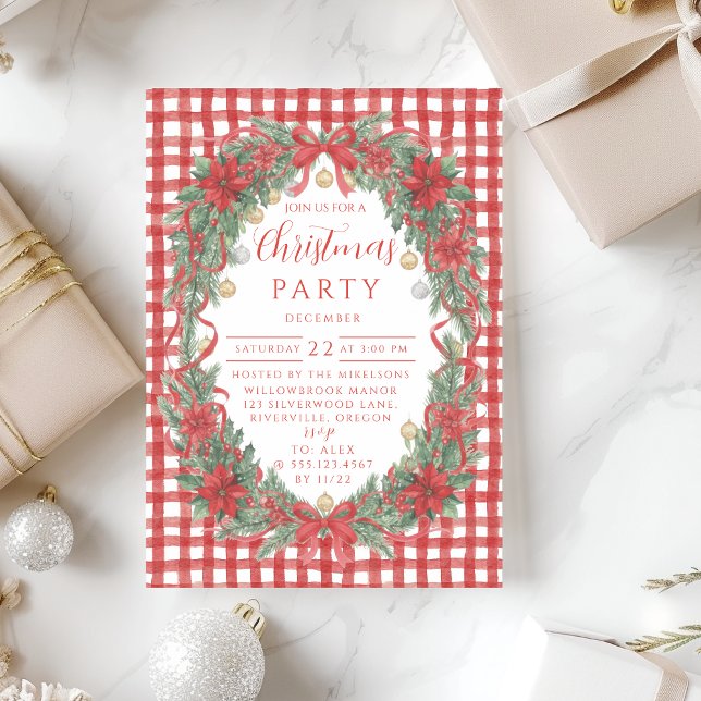 Invitación Rustic Gingham Poinsettia Christmas (Subido por el creador)