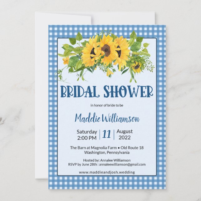 Invitación Rustic Gingham Sunflowers Country Bridal Shower (Anverso)