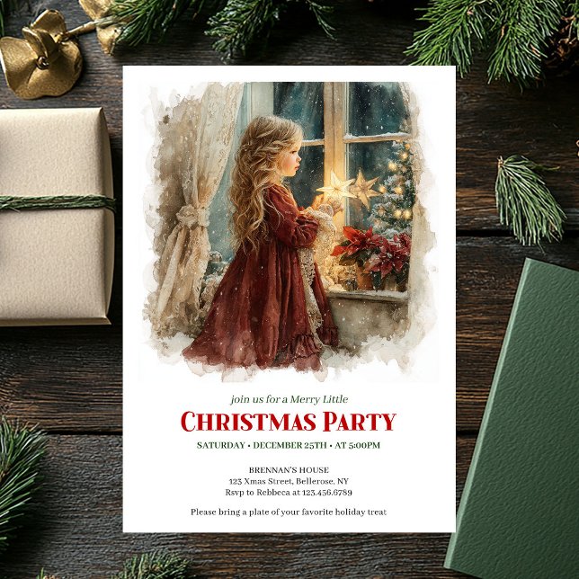 Invitación Rustic girl awaiting Santa printable Christmas  (Rustic girl awaiting Santa printable Christmas invitation

)