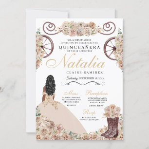 Invitación Rustic Gold Chamagne Western Quinceanera