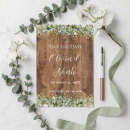 Invitación Rustic Gold Eucalyptus & White Floral Wood STD