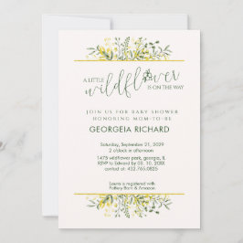 Invitación Rustic Golden Frame Wildflower on Way  Baby Shower