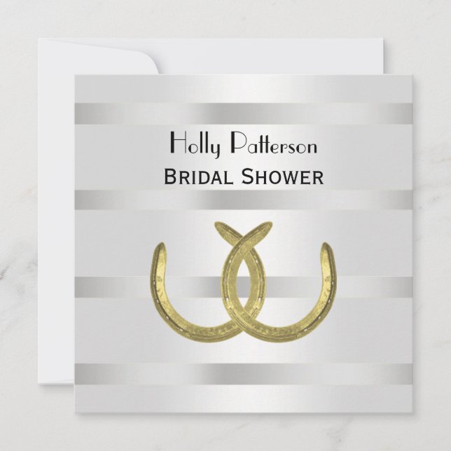 Invitación Rustic Golden Horseshoes Silver Whal Bridal Shower (Anverso)