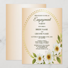 Invitación Rustic Golden White Floral Peach Engagement Party