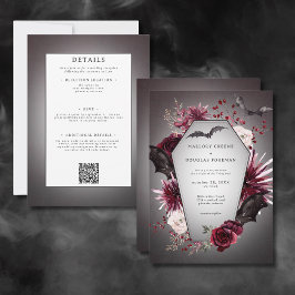 Invitación Rustic Gothic Black Burgundy Halloween de dos lado