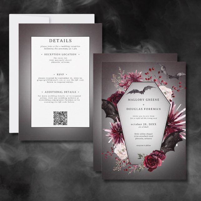 Invitación Rustic Gothic Black Burgundy Halloween de dos lado (Rustic Gothic Black Burgundy Halloween All In One Invitation)