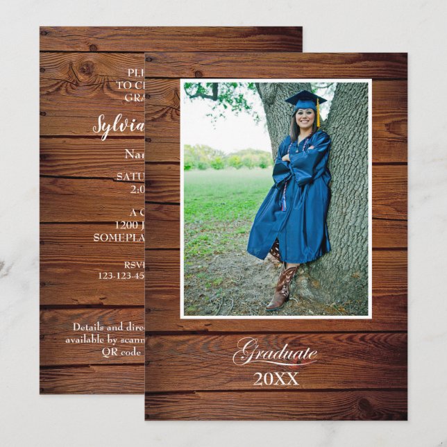 Invitación Rustic Graduation Party Invitation with photo (Anverso / Reverso)