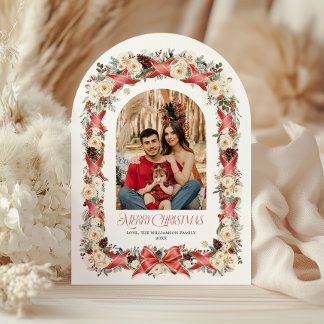 Invitación Rustic Grandmillennial Arch Christmas Photo Card