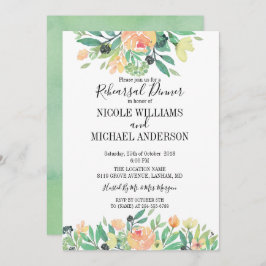 Invitación RUSTIC Green acuarela peony Ensayo Cena