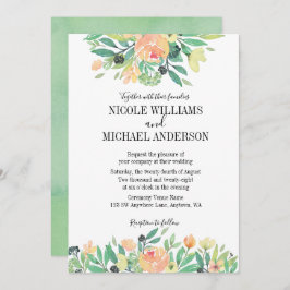 Invitación RUSTIC Green acuarela peony Foliage BODA