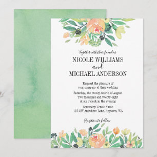 Invitación RUSTIC Green acuarela peony Foliage BODA
