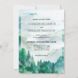 Invitación Rustic Green and White Watercolor Mountain Wedding